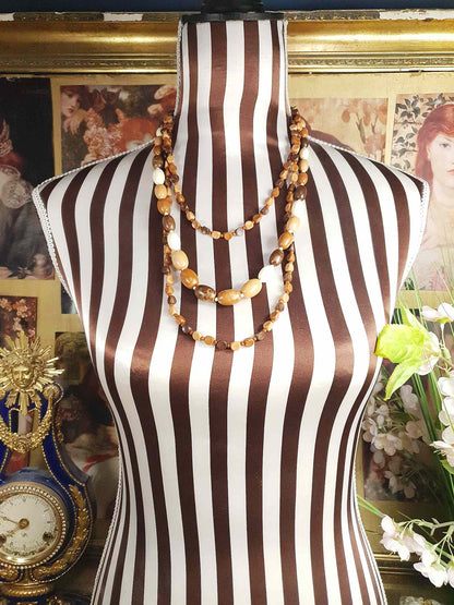 Vintage Tan Brown Beaded Necklaces Mid-Century - 1950s Necklace Jewellery Set