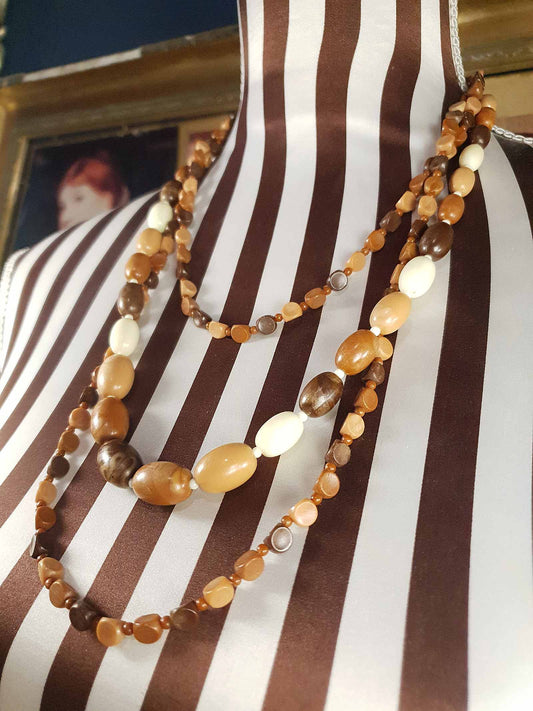 Vintage Tan Brown Beaded Necklaces Mid-Century - 1950s Necklace Jewellery Set
