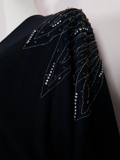 Chic Pre-Loved 1970s Bead and Sequin Black Dress - Size 8/10