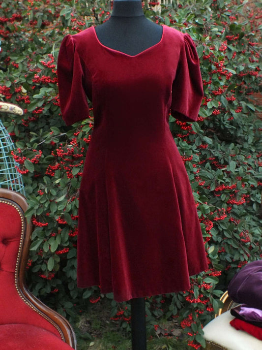 English Classics - Delightful Pre-Loved Laura Ashley Red Velvet Mini Dress - Size 10/12