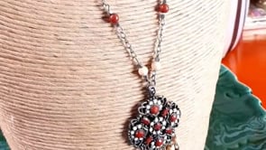 Vintage 90s Boho Bead Filigree Pendant Necklace Bohemian