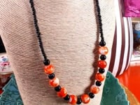 Vintage 1960s Black Orange Marbled Glass Necklace