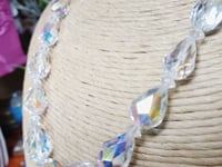 Vintage 1960s Aurora Borealis Crystal Glass Necklace Choker 16" Briolette