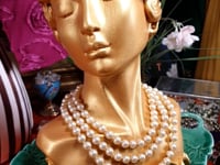 Vintage 1940s Resin Cream Pearl Necklace 45" - Single Strand Hand Knotted Pearls