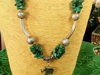 Vintage 1980s Malachite Boho Elephant Necklace Bohemian