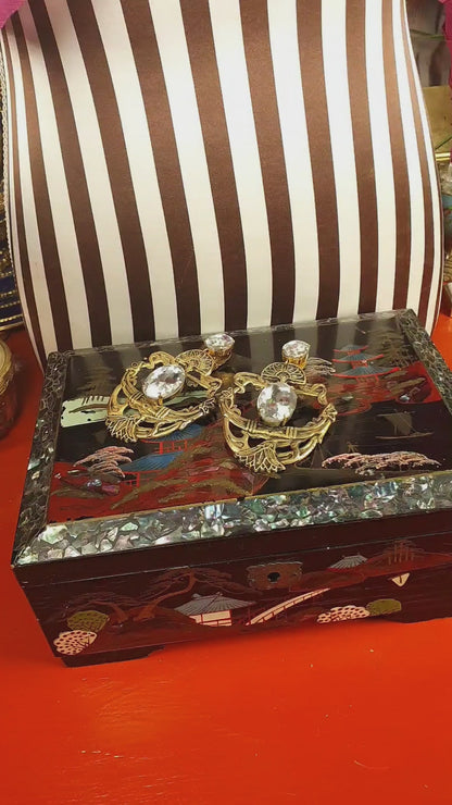 Vintage 1980s Egyptian Revival Statement Earrings Clip On Boho