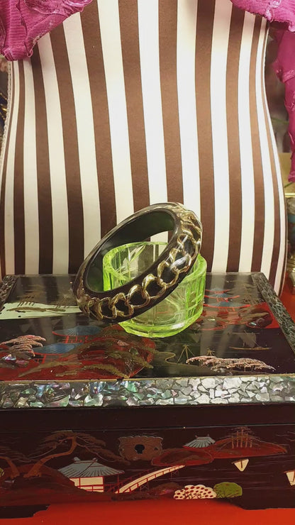 Vintage 1980s Lucite Gold Chain Bangle Bracelet Modernist