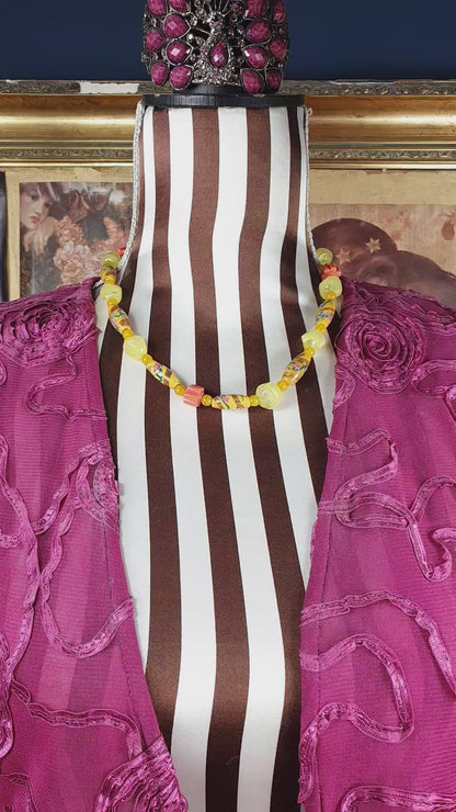 Vintage 1950s Murano Glass Wedding Cake Bead Necklace Yellow - Rare