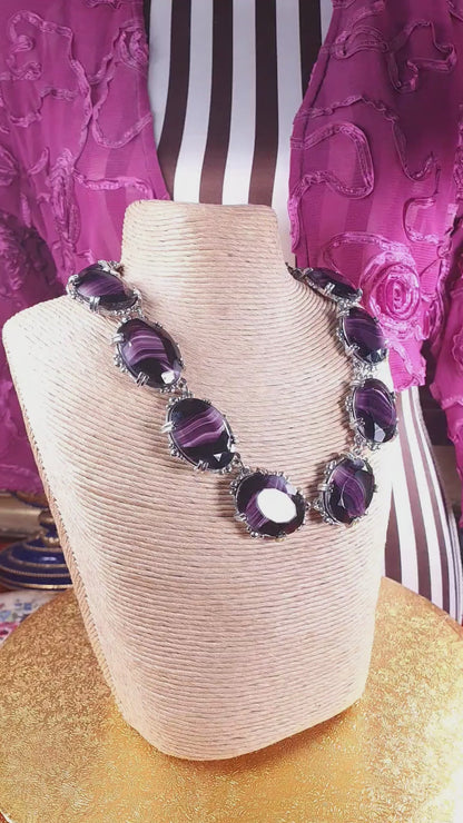 Vintage 1960s Purple Art Glass Sphinx Necklace