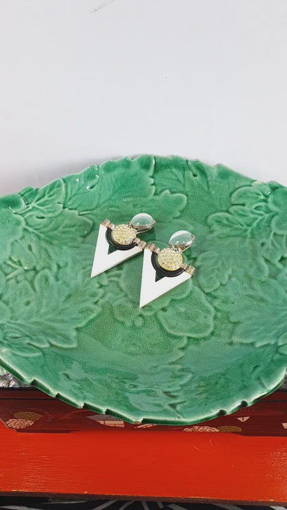 Vintage 1960s Black White Triangle Earrings Clip-On Mod Geometric