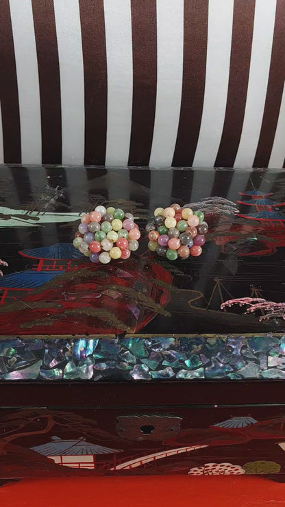 Vintage 1940s Resin Cluster Earrings Clip-On Multi-Coloured