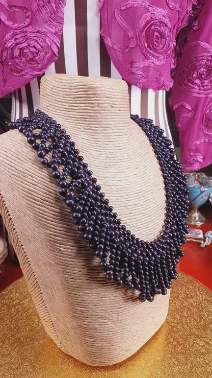 Vintage 1950s Purple Bead Collar Necklace Mid-Century