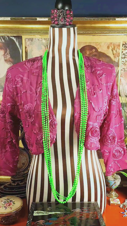 Vintage 1960s Lime Green Mod Long Necklace - Hong Kong Signed