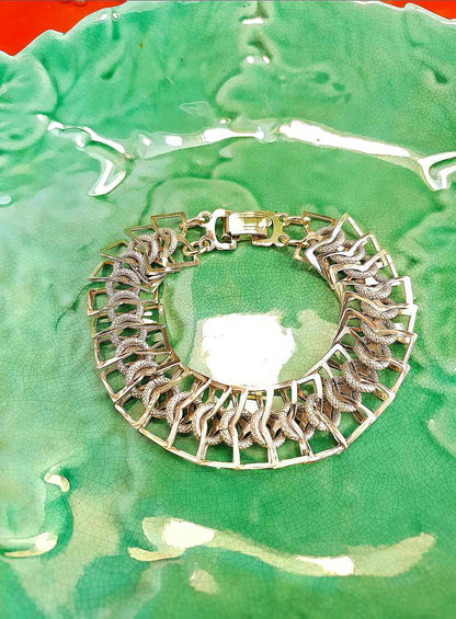 Vintage 1950s Gold-Tone Metal Link Bracelet - Mid-Century Modern Retro MCM