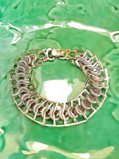 Vintage 1950s Gold-Tone Metal Link Bracelet - Mid-Century Modern Retro MCM