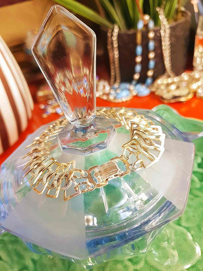 Vintage 1950s Gold-Tone Metal Link Bracelet - Mid-Century Modern Retro MCM