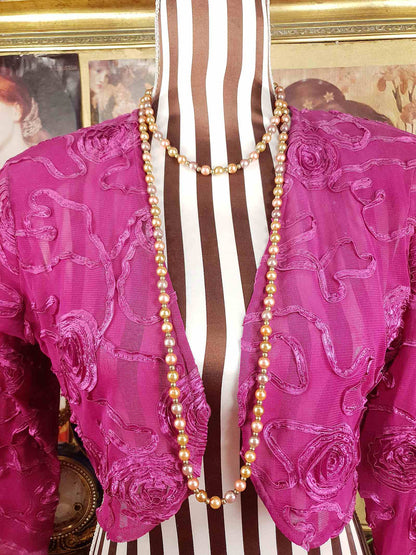 Vintage 1930s Peach Lilac Glass Pearl Necklace Long Pearls