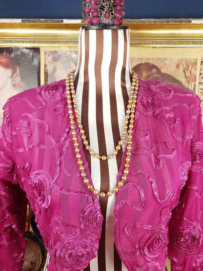 Vintage 1930s Peach Lilac Glass Pearl Necklace Long Pearls