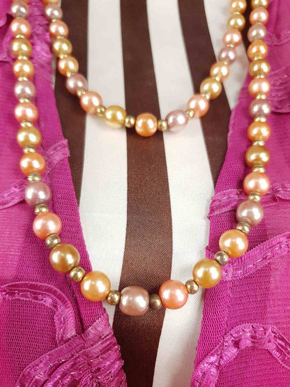 Vintage 1930s Peach Lilac Glass Pearl Necklace Long Pearls