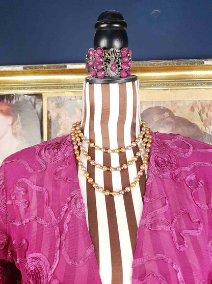 Vintage 1930s Peach Lilac Glass Pearl Necklace Long Pearls