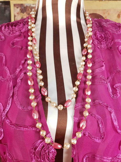 Vintage 1930s Pink Glass Bead Long Necklace Art Deco