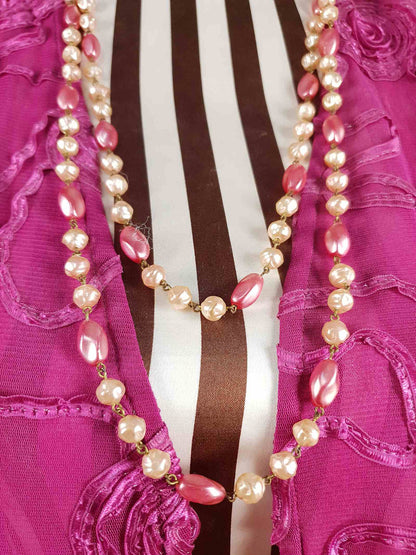 Vintage 1930s Pink Glass Bead Long Necklace Art Deco