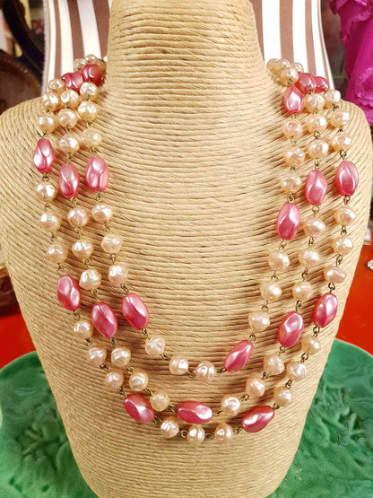 Vintage 1930s Pink Glass Bead Long Necklace Art Deco