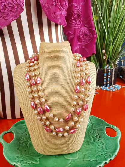 Vintage 1930s Pink Glass Bead Long Necklace Art Deco