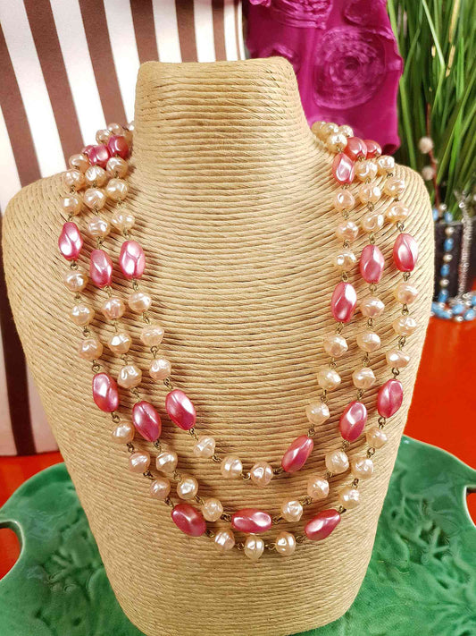 Vintage 1930s Pink Glass Bead Long Necklace Art Deco