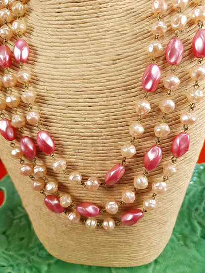 Vintage 1930s Pink Glass Bead Long Necklace Art Deco