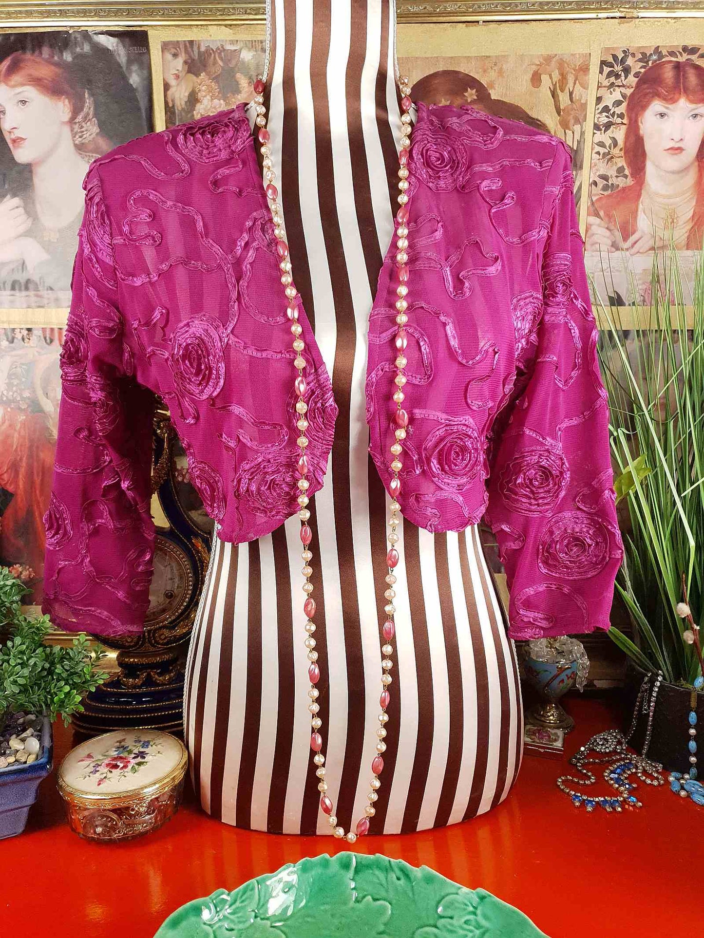 Vintage 1930s Pink Glass Bead Long Necklace Art Deco