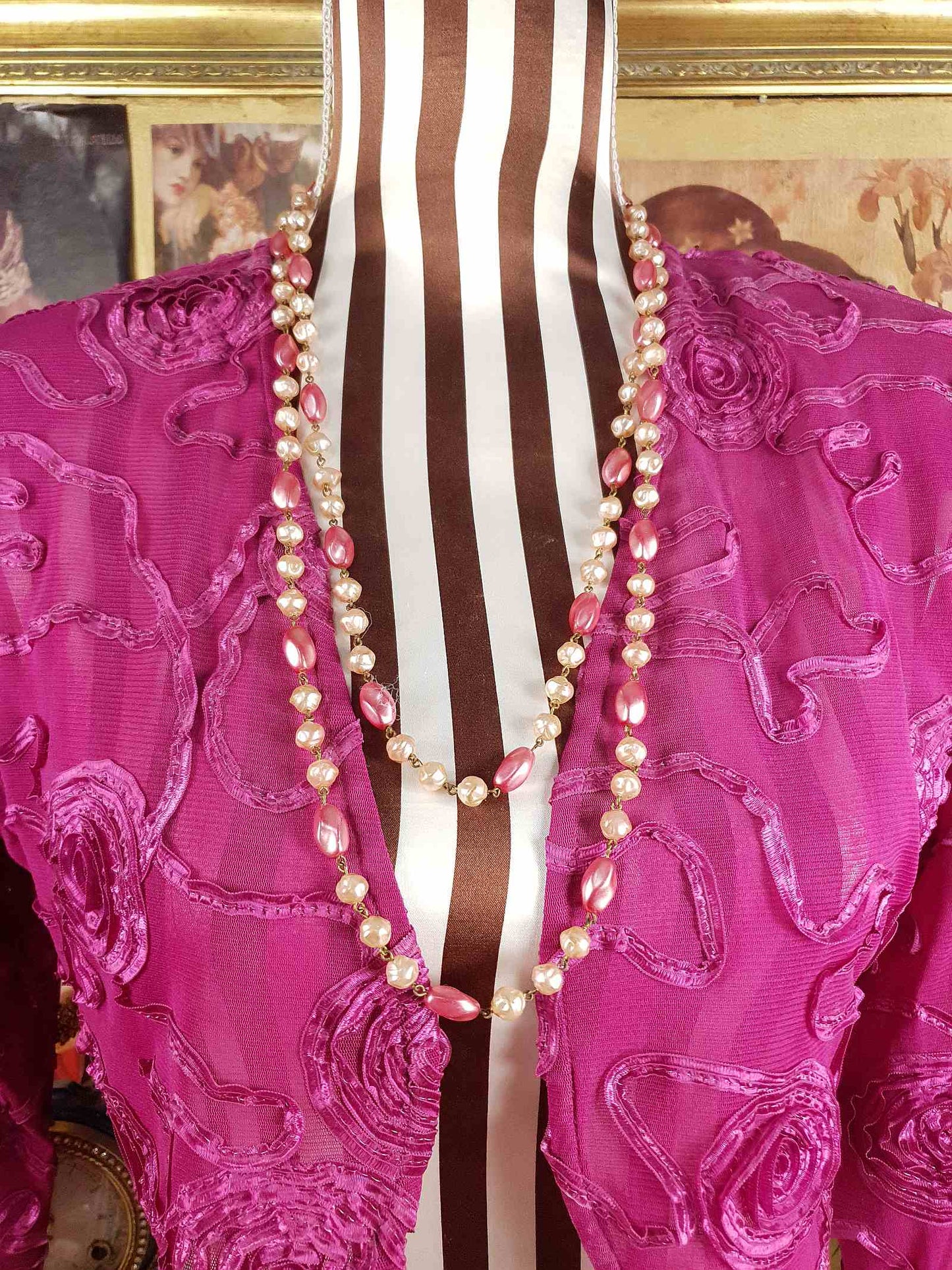 Vintage 1930s Pink Glass Bead Long Necklace Art Deco