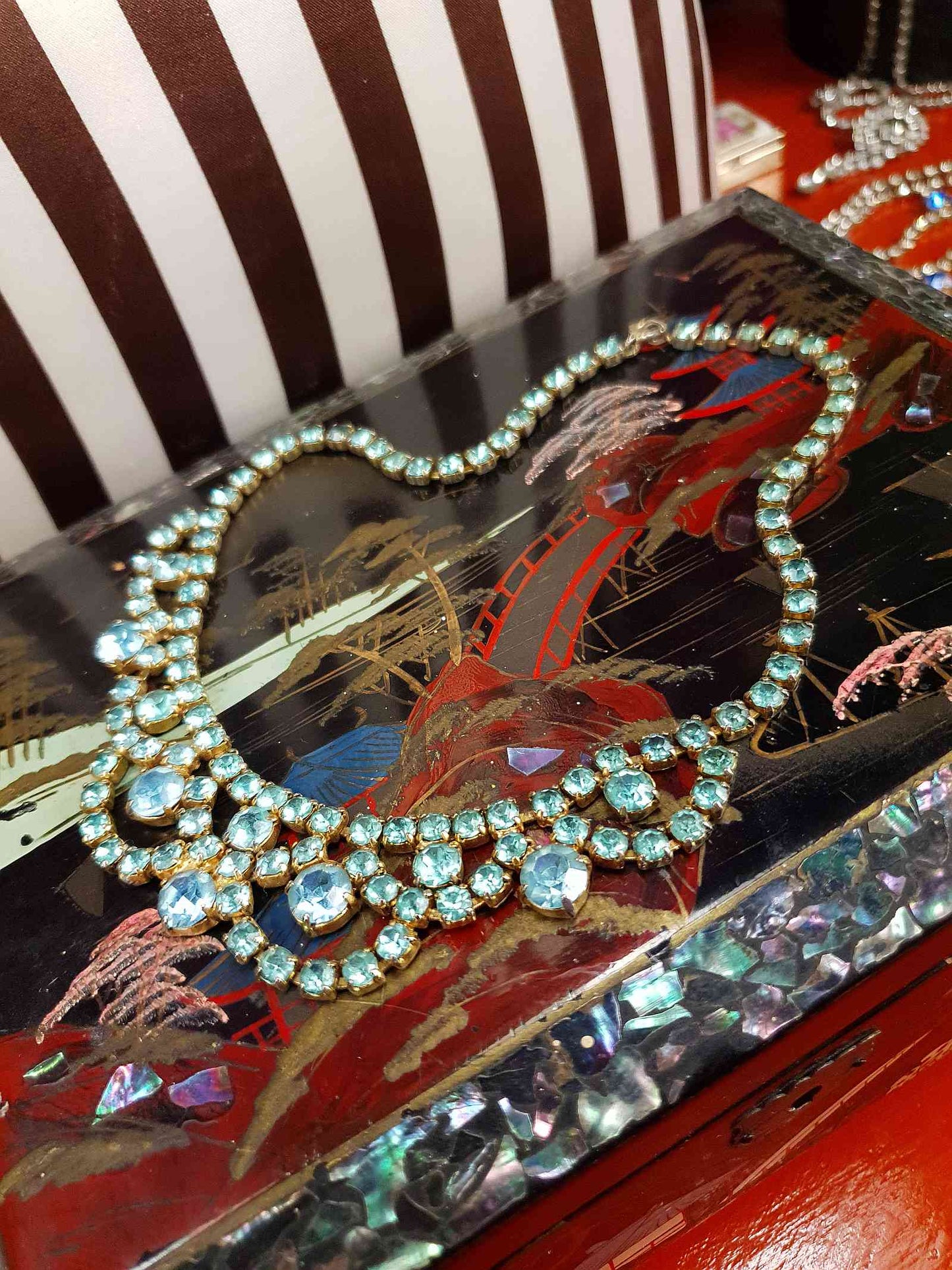 Vintage 1940s Blue Rhinestone Necklace Choker