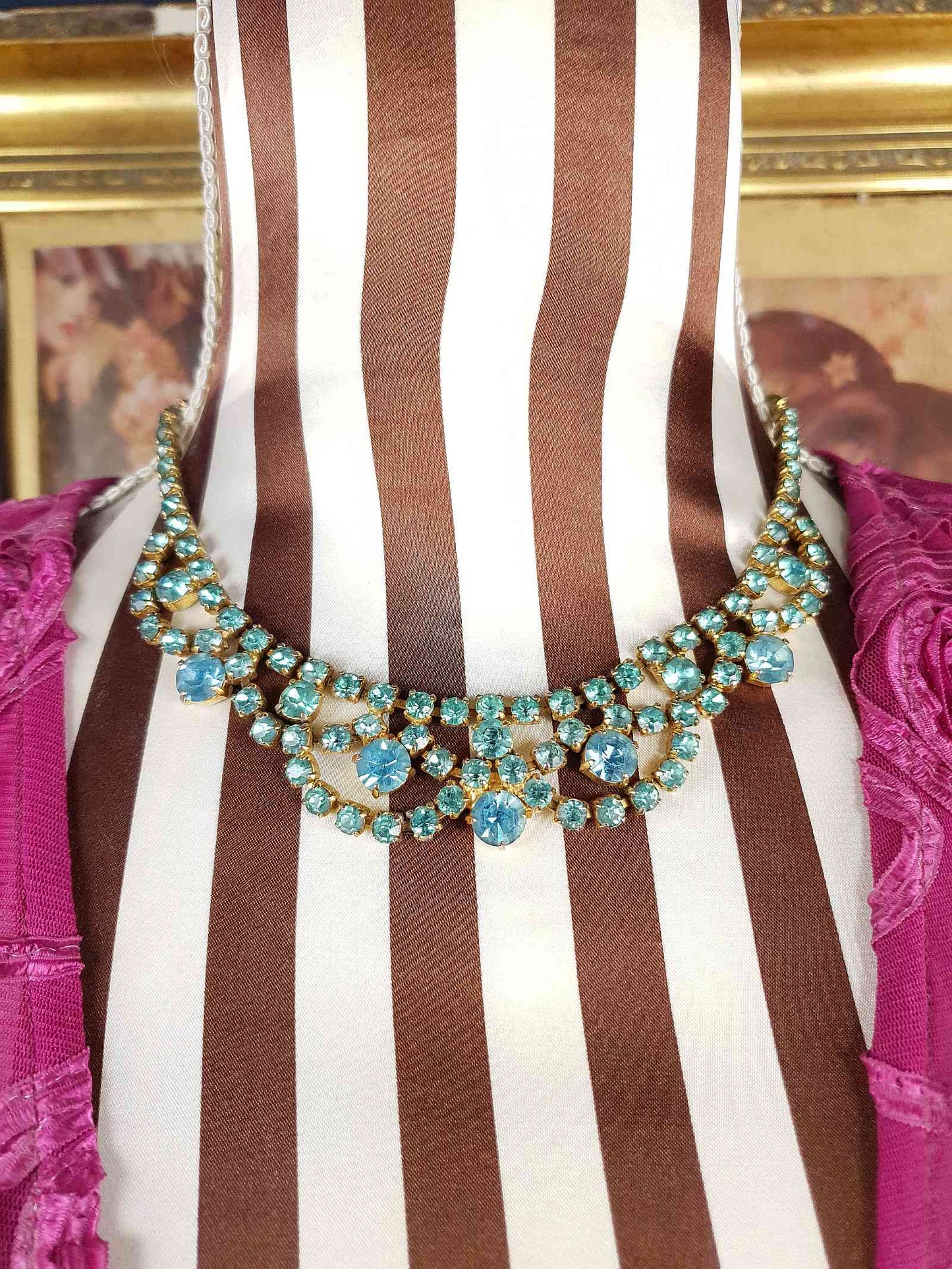 Vintage 1940s Blue Rhinestone Necklace Choker