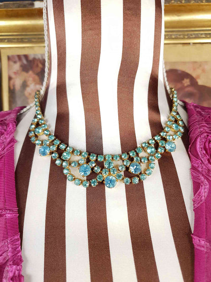 Vintage 1940s Blue Rhinestone Necklace Choker