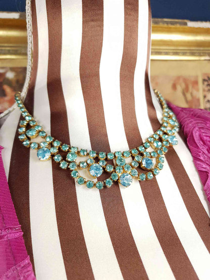 Vintage 1940s Blue Rhinestone Necklace Choker