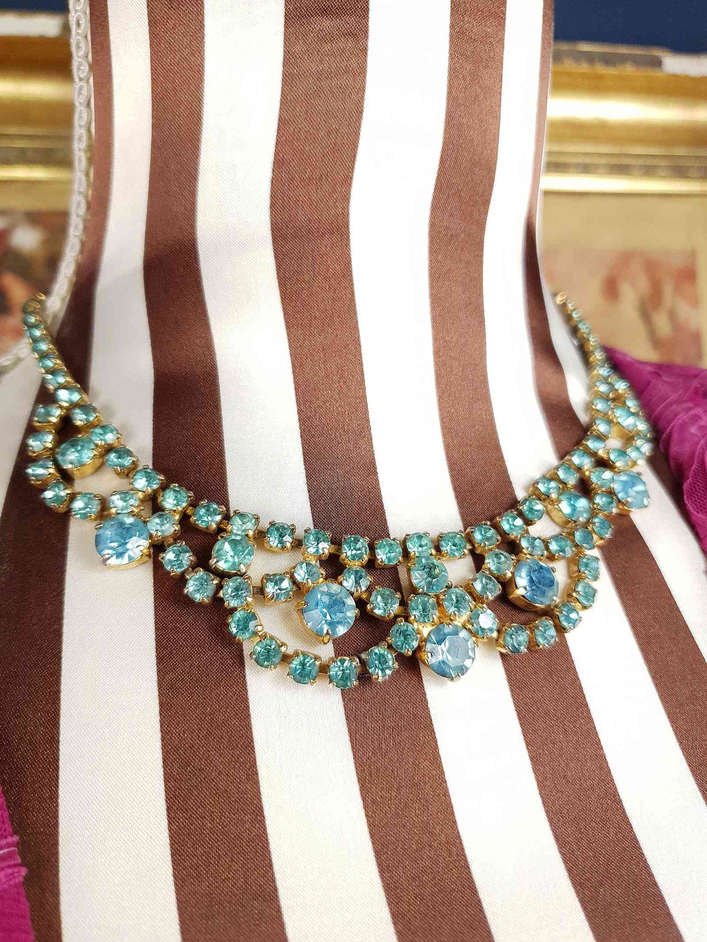 Vintage 1940s Blue Rhinestone Necklace Choker