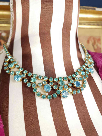 Vintage 1940s Blue Rhinestone Necklace Choker