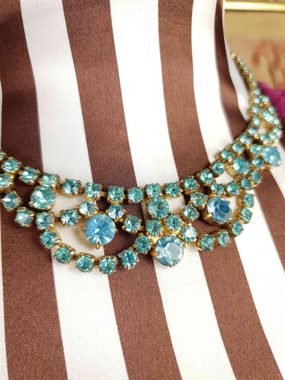 Vintage 1940s Blue Rhinestone Necklace Choker
