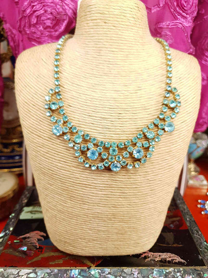 Vintage 1940s Blue Rhinestone Necklace Choker