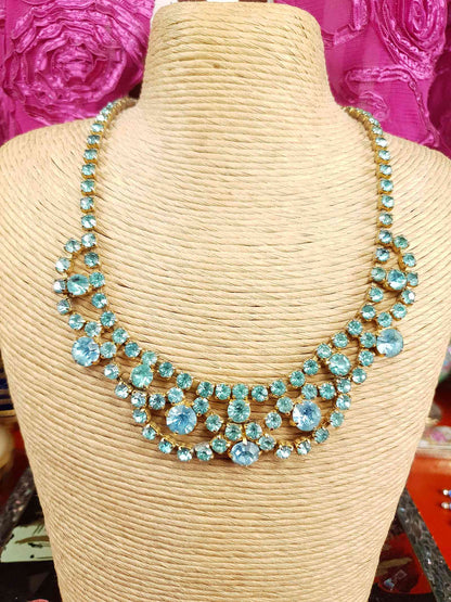 Vintage 1940s Blue Rhinestone Necklace Choker