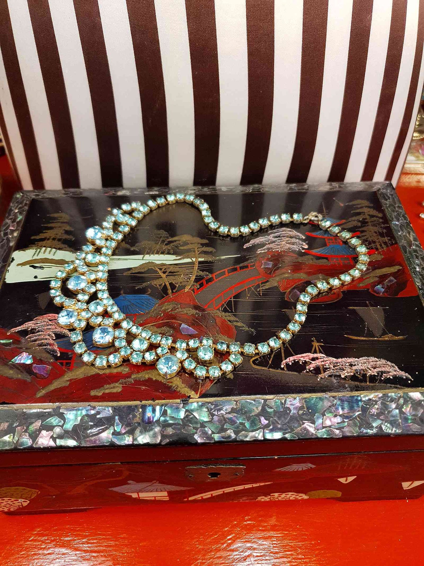 Vintage 1940s Blue Rhinestone Necklace Choker