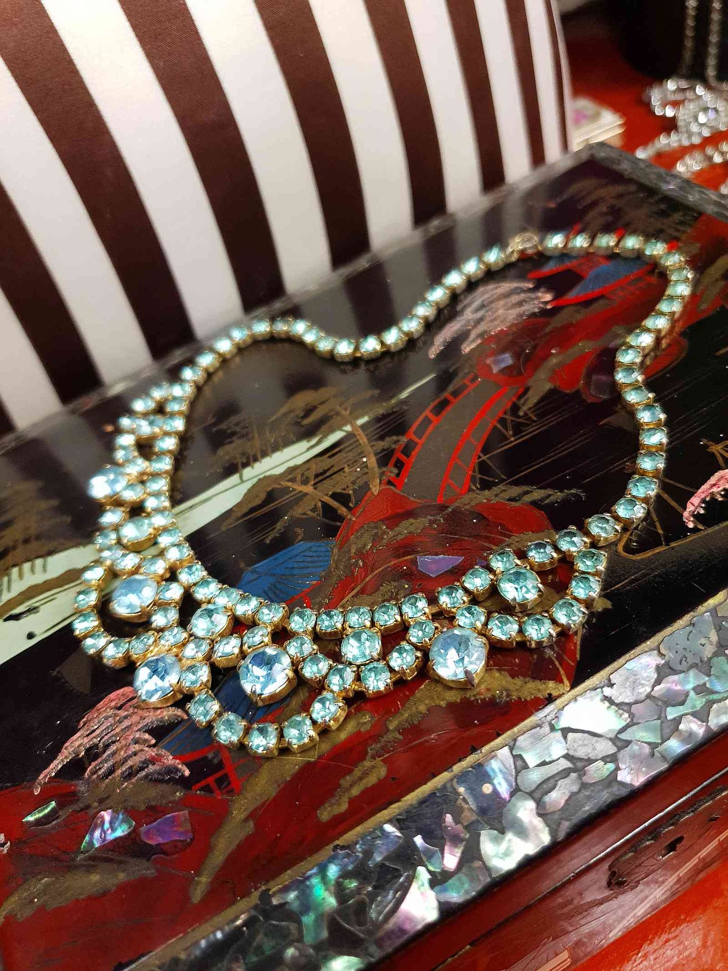 Vintage 1940s Blue Rhinestone Necklace Choker