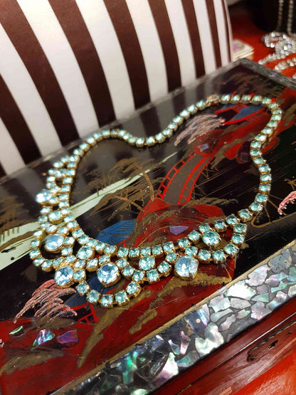 Vintage 1940s Blue Rhinestone Necklace Choker