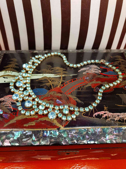 Vintage 1940s Blue Rhinestone Necklace Choker