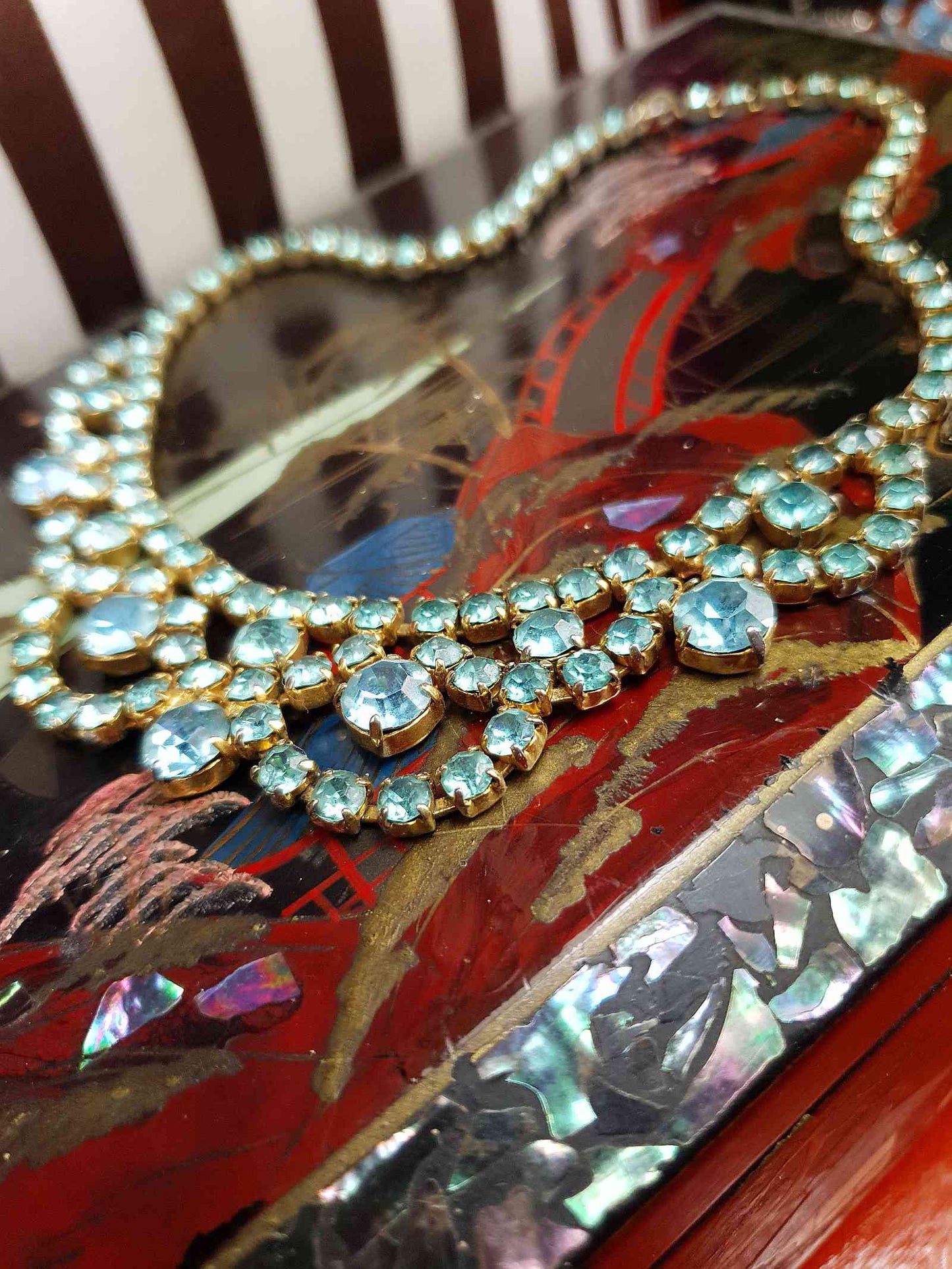 Vintage 1940s Blue Rhinestone Necklace Choker