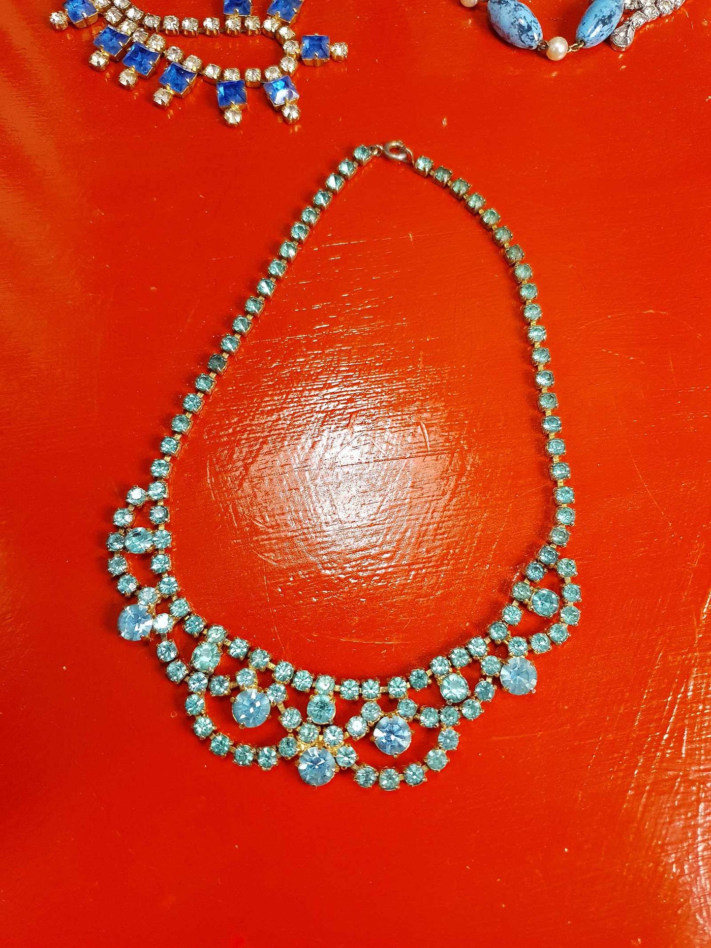 Vintage 1940s Blue Rhinestone Necklace Choker