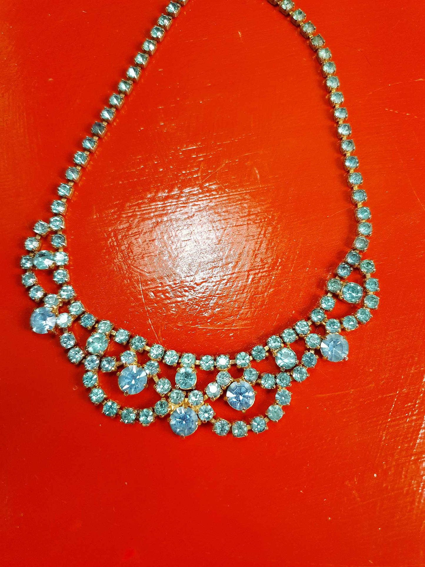 Vintage 1940s Blue Rhinestone Necklace Choker