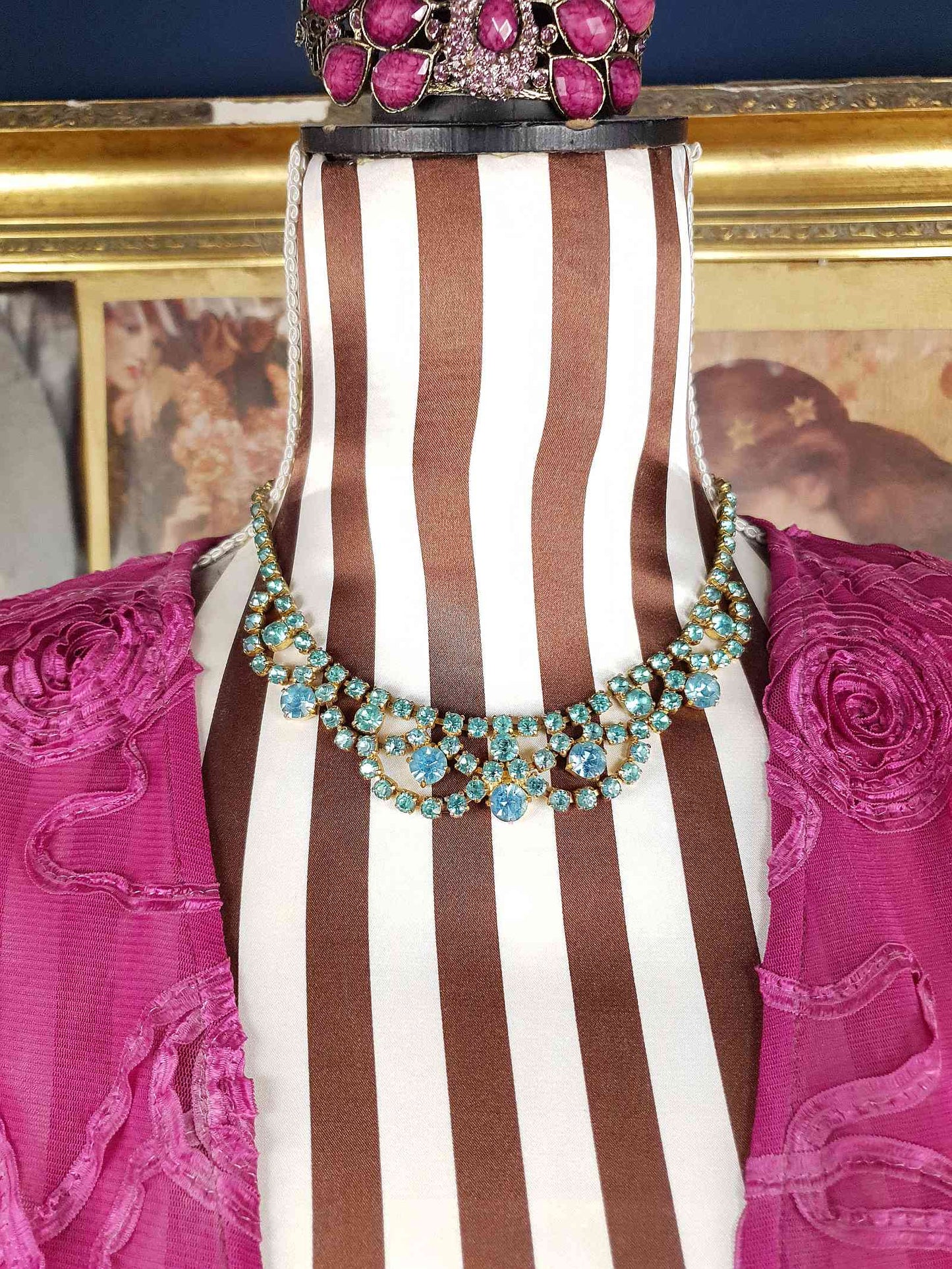 Vintage 1940s Blue Rhinestone Necklace Choker