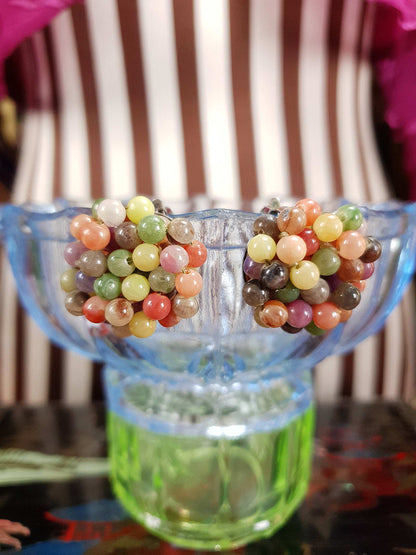 Vintage 1940s Resin Cluster Earrings Clip-On Multi-Coloured